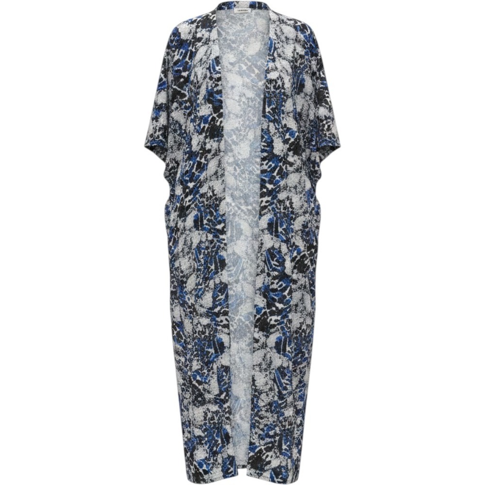 Icon Swim Womens Blue Black Animal Print Snakeskin Kimono Duster Cover Up Small